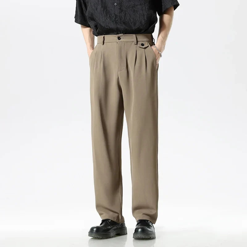 Men's relaxed fit dress pants, wrinkle resistant, comfortable for business casual and office wear.