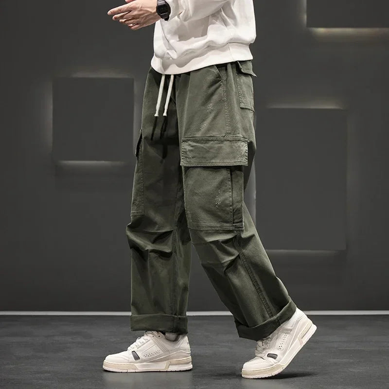 Durable men's utility cargo pants, relaxed fit with functional pockets and a secure drawstring waist.