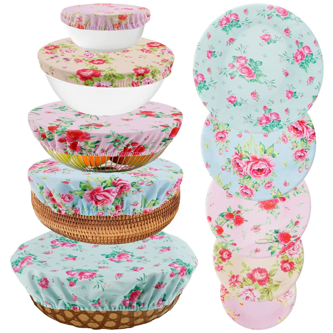 10-piece set of reusable kitchen bowl covers. Eco-friendly cotton elastic covers for food storage.