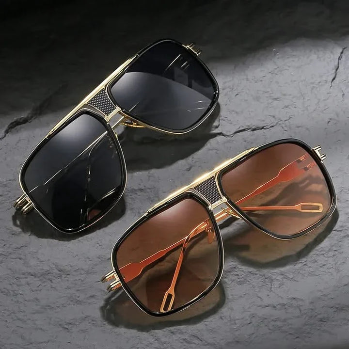 Unisex aviator sunglasses with anti-glare bronze lenses & classic gold frame for stylish eye protection. Summer essential.