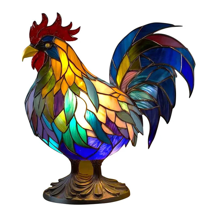 Animal sculpture accent lamp with a beautiful stained glass look, a colorful and unique lighting piece.