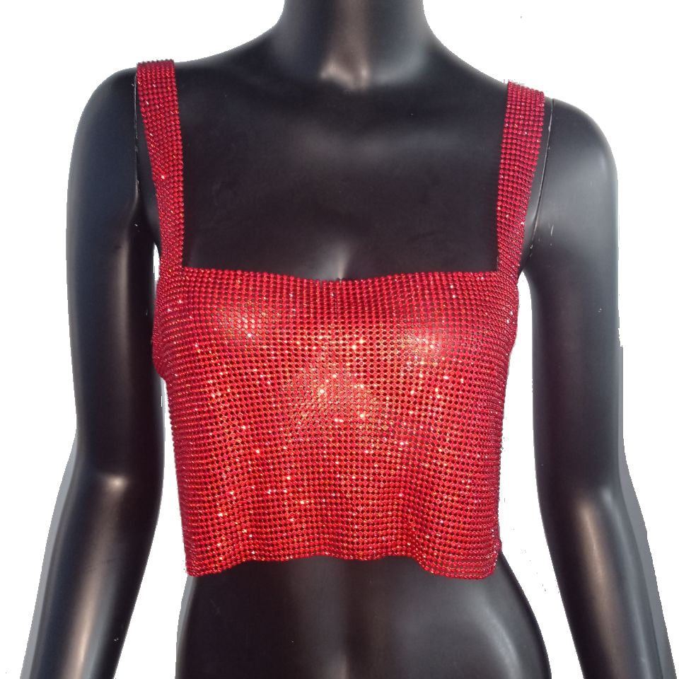Statement women's sparkling crop top, featuring dazzling bling for a glamorous night out. Short & trendy.
