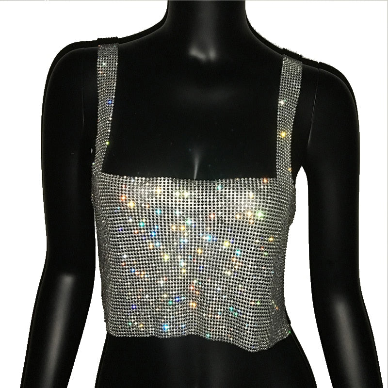 Dazzling women's sparkling crop top, perfect statement fashion for evening wear and club parties.