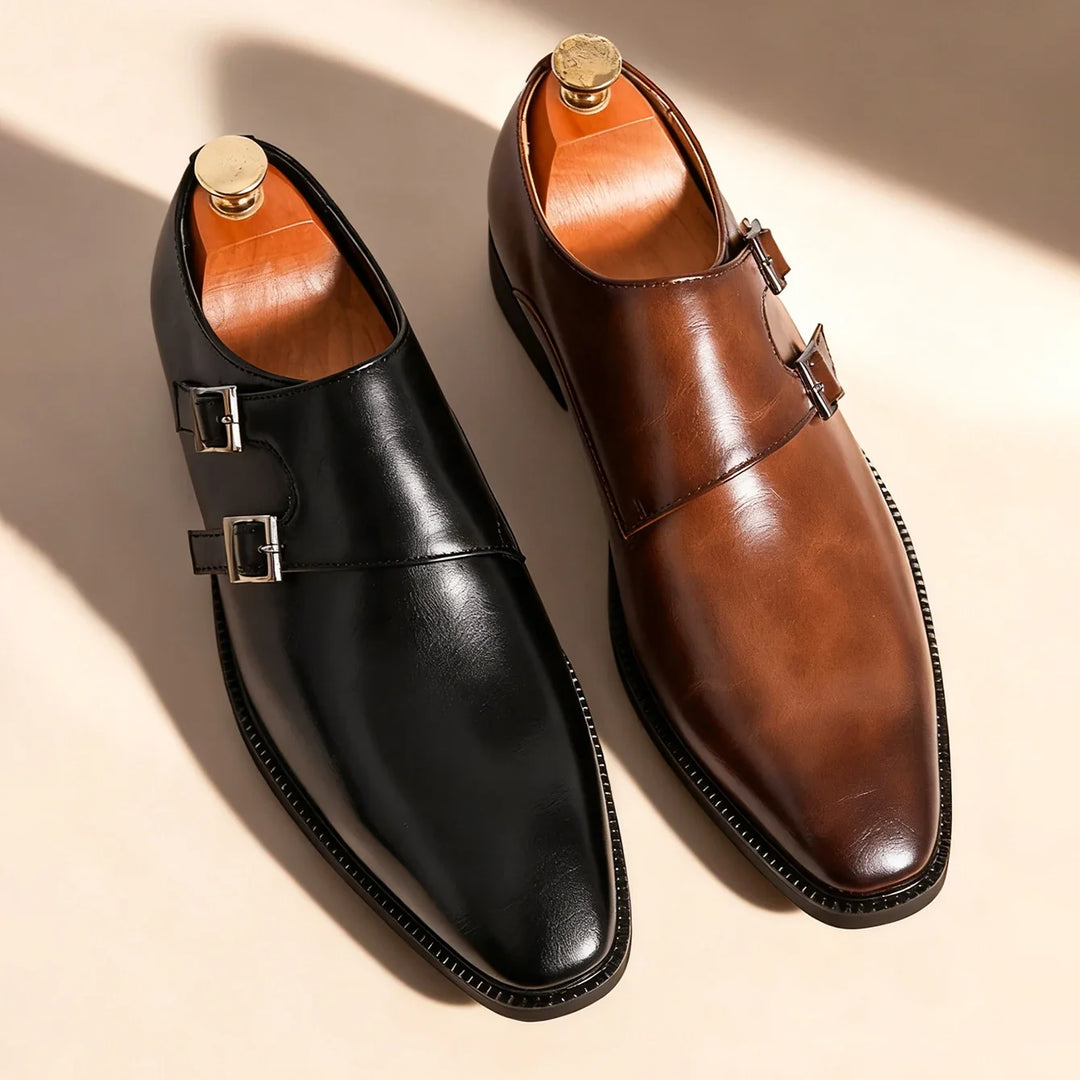 Classic Valmont men's double buckle loafers, versatile slip-on shoes combining comfort with elegant style.