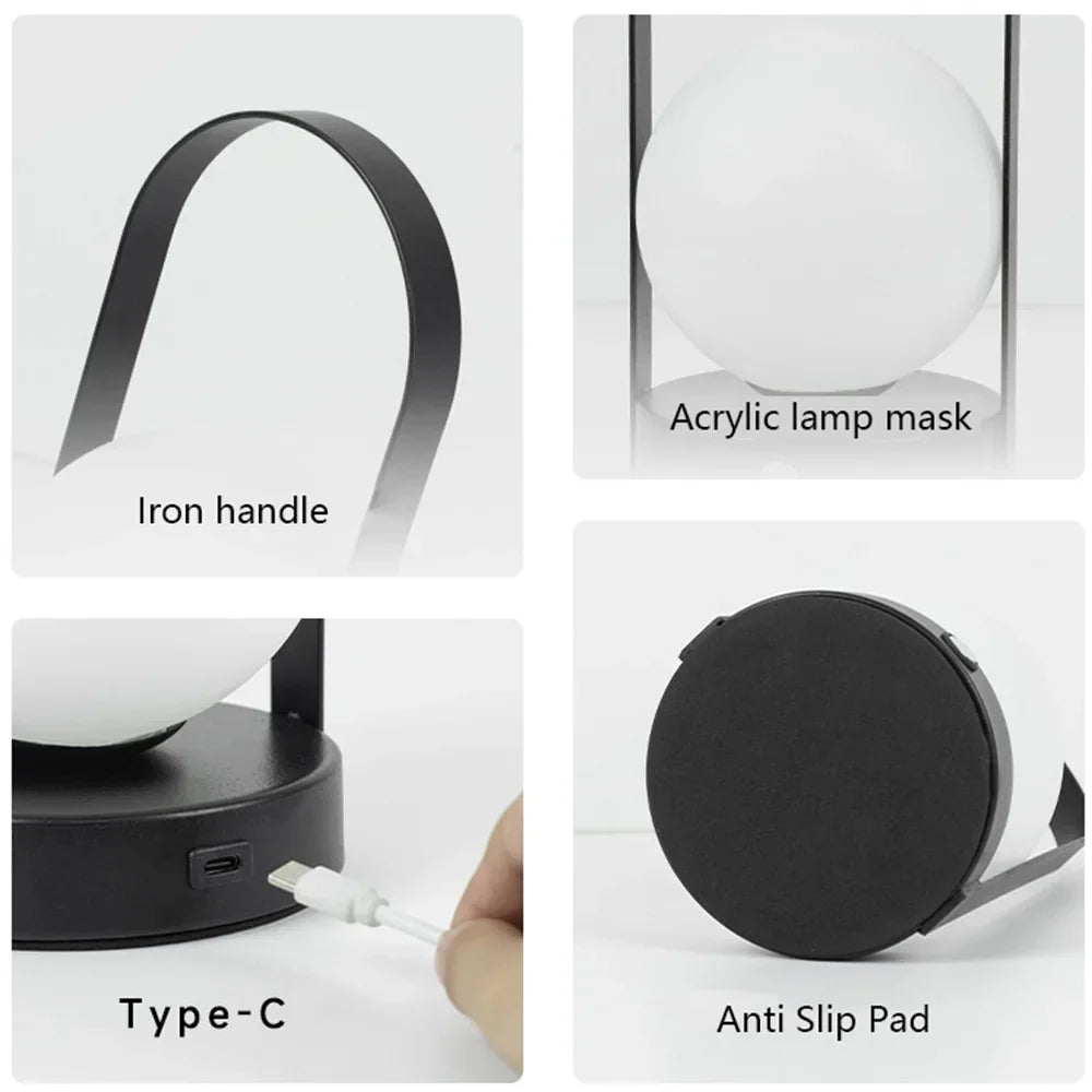 Dimmable LED table lamp, modern design, USB rechargeable for any room.