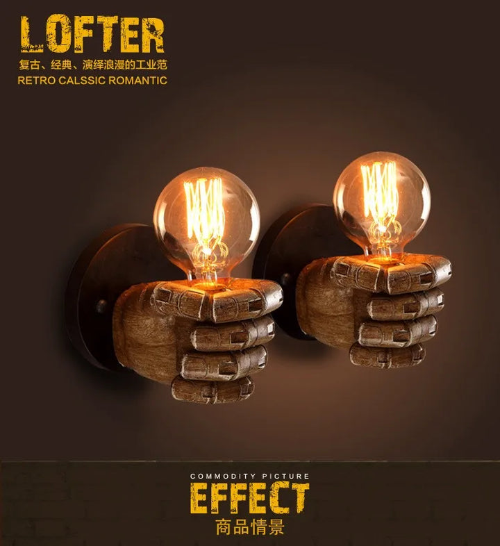 Tavvitaimp18 unique fist wall light, a sculpted resin artistic lamp ideal for home & business decor.