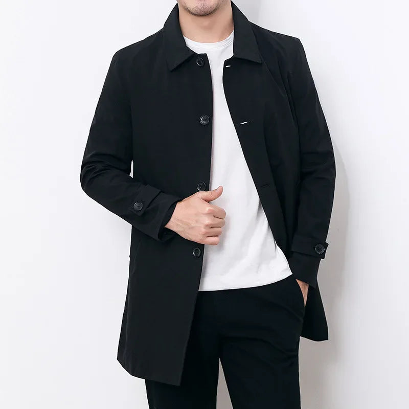 Versatile men's overcoat for formal & casual wear. A classic water-repellent trench coat for any season.