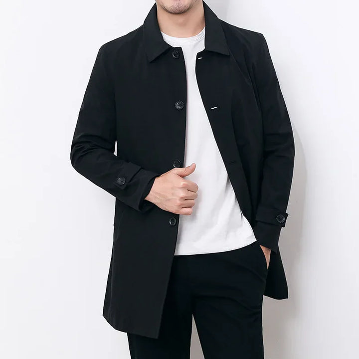 Versatile men's overcoat for formal & casual wear. A classic water-repellent trench coat for any season.