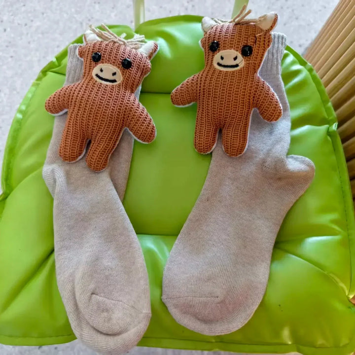 Fluffy orange fox animal house socks for adults, featuring a non-slip sole for safety & warmth.