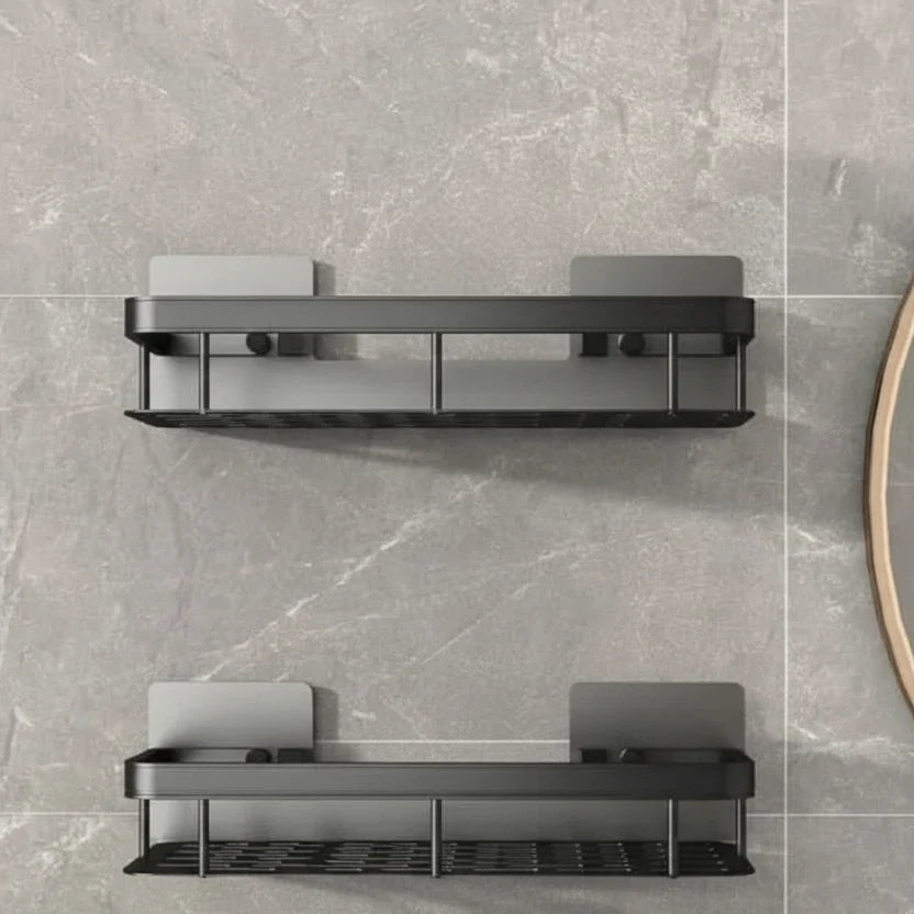 Efficient home organization with this drill-free adhesive bathroom shelf, modern wall mounted storage.