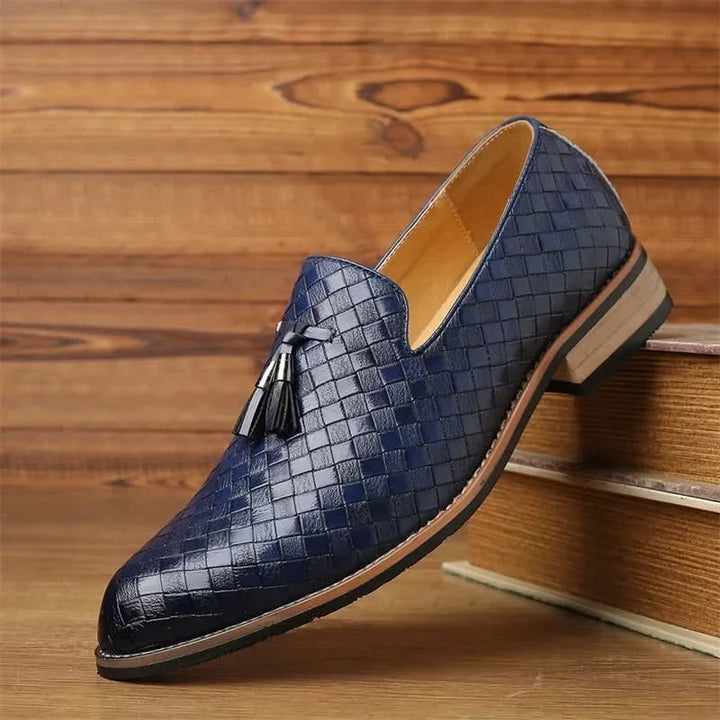 Men's fashion statement: Woven tassel loafers. Slip-on dress shoes for a refined look.