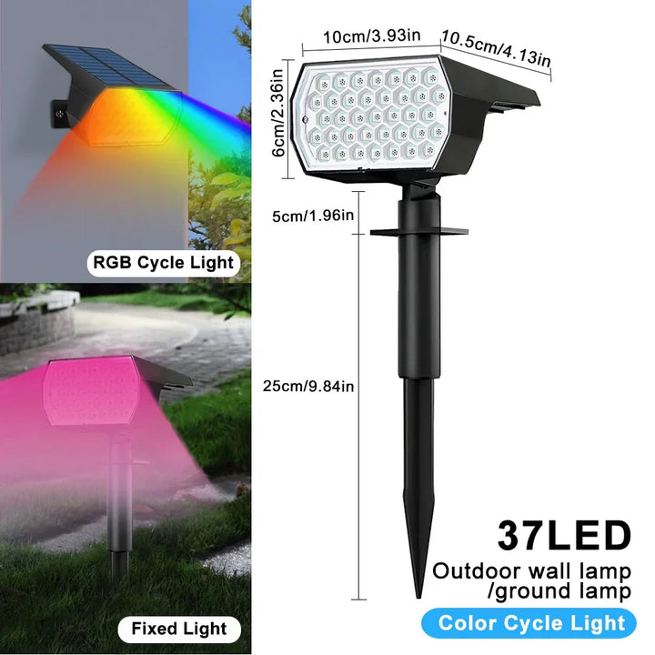 Bright solar garden spotlights enhancing lawn decor & pathway lighting. Perfect for vibrant outdoor scenes.