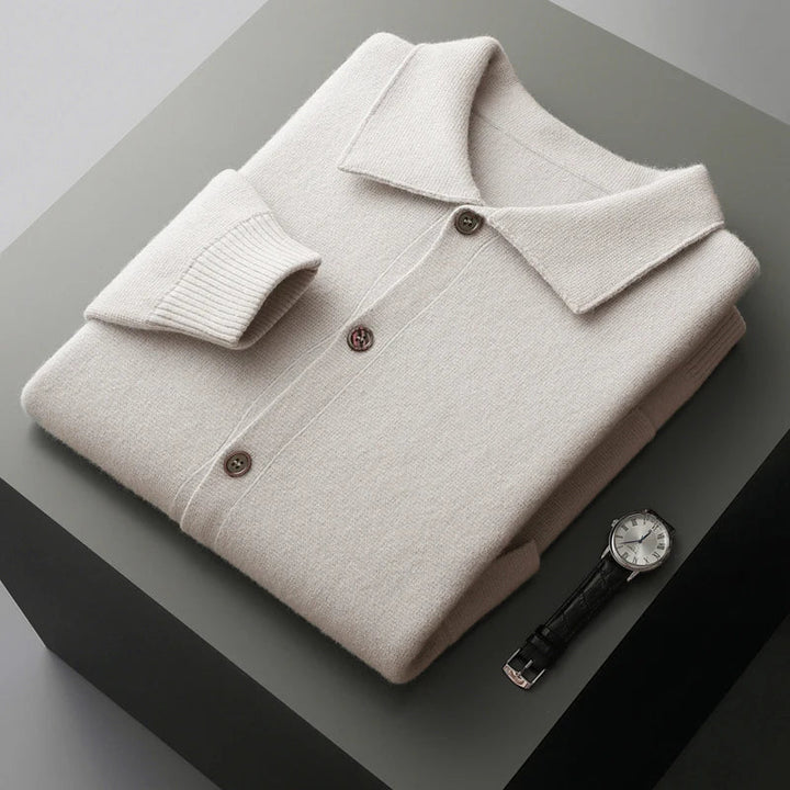 Men's long-sleeve cozy cardigan sweater with a relaxed fit, perfect for comfortable fall and winter layering.