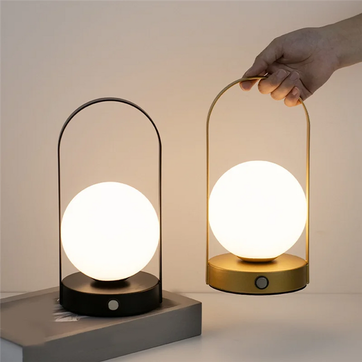 Modern LED desk lamp, dimmable & USB rechargeable for bedroom or dining.