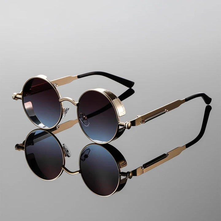 Stylish unisex retro round frame sunglasses, featuring UV400 protection and vintage 70s fashion appeal.