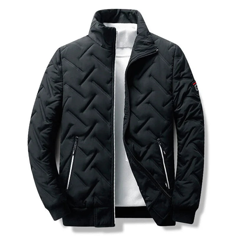 Stylish men's quilted jacket, versatile for casual wear, lightweight comfort for changing seasons.
