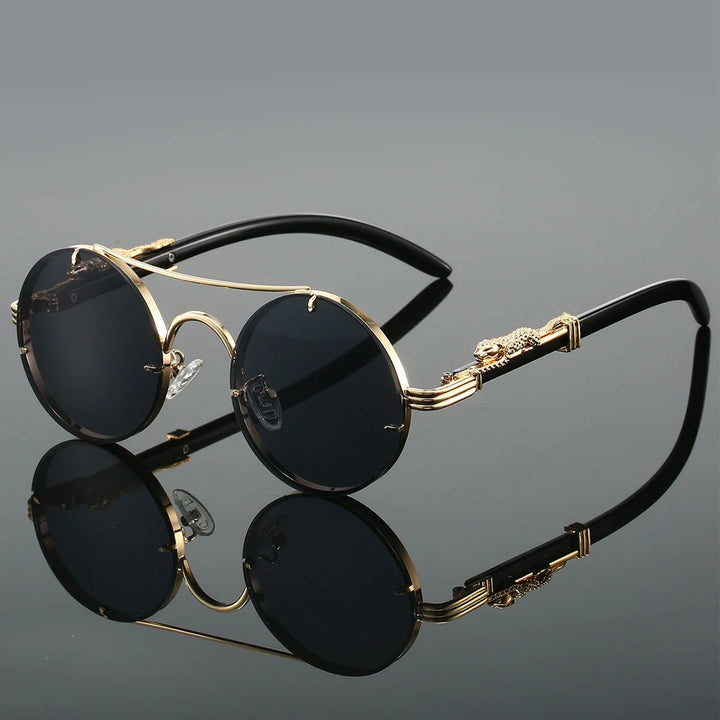 Modern round-frame UV protection sunglasses. Unisex design, perfect for eye protection & fashion on sunny days.