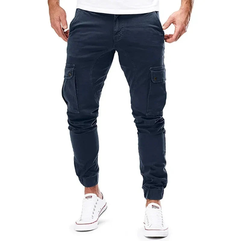 Stylish men's streetwear cargo pants with practical pockets. Durable & comfortable urban trousers for everyday casual wear.