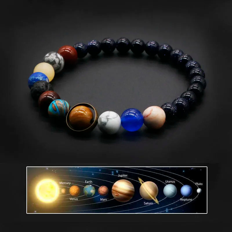 Unisex Solar System Planet Stone Beaded Bracelet. Celestial galaxy space jewelry, perfect astronomy gift.