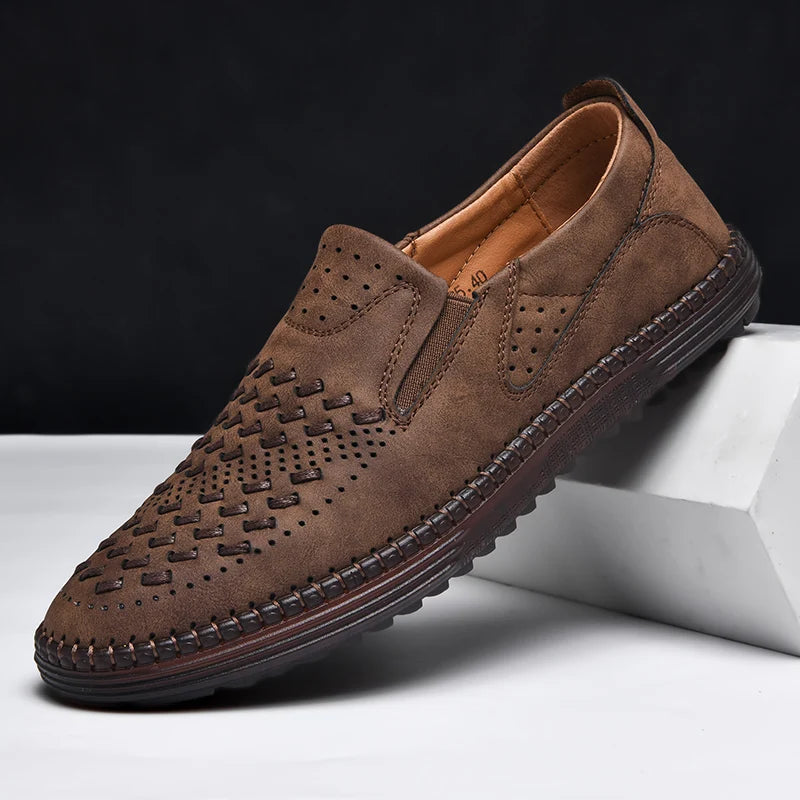 Breathable perforated men's loafers, ultimate comfort footwear for versatile everyday wear.