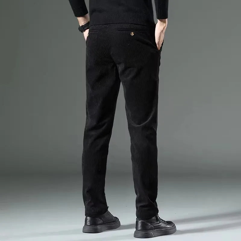 Grey men's tailored pants, premium stretch fabric, ideal for business, casual, or office style.