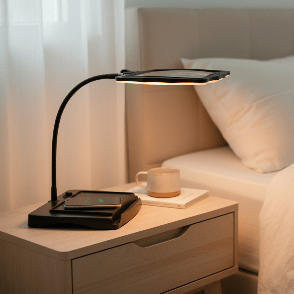 LED Table Magnifier Lamp with flexible arm for reading, crafts & detail work.