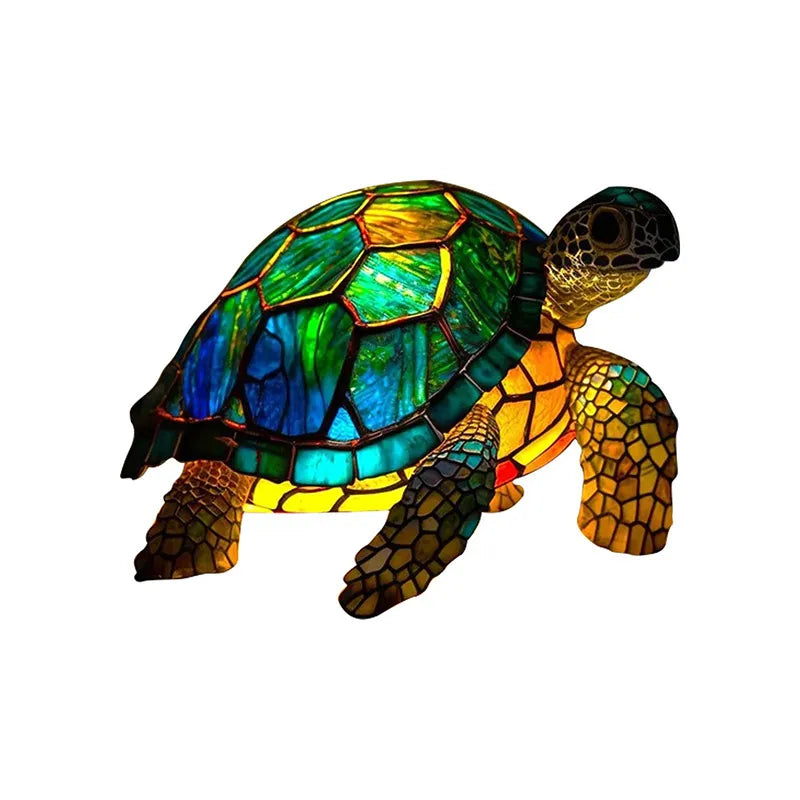 Artistic animal-themed table lamp, featuring a faux stained glass design, perfect for home decor.