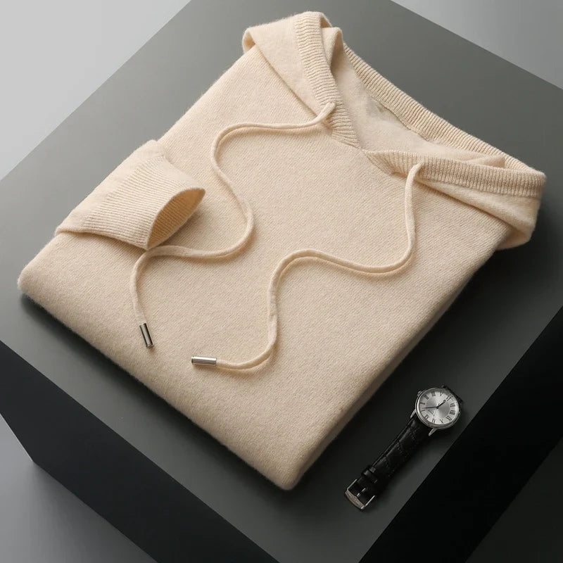 Model enjoying the cozy warmth of a Unisex Premium Pullover Hoodie. Ultimate comfortwear for relaxing moments.