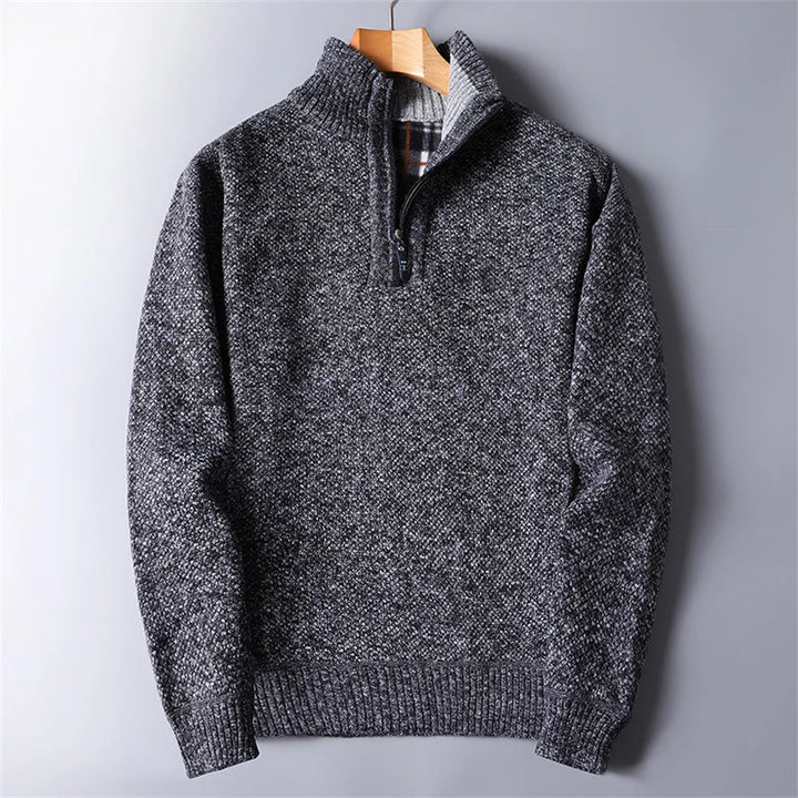 Men's casual quarter-zip turtleneck sweater. Slim-fit, comfortable, and perfect for winter fashion.