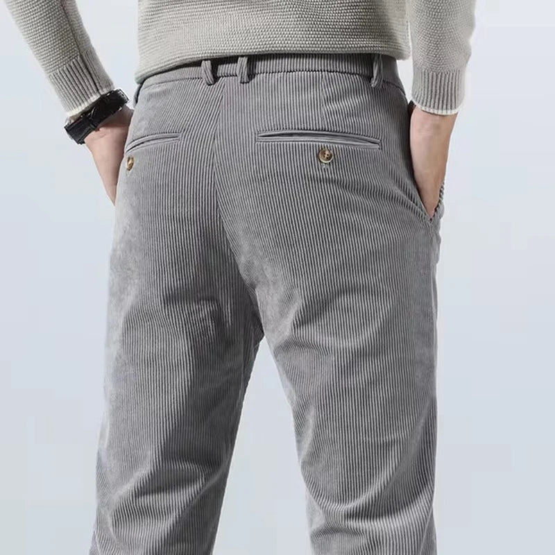 Men's premium black stretch tailored pants, classic fit, ideal for office or casual wear.
