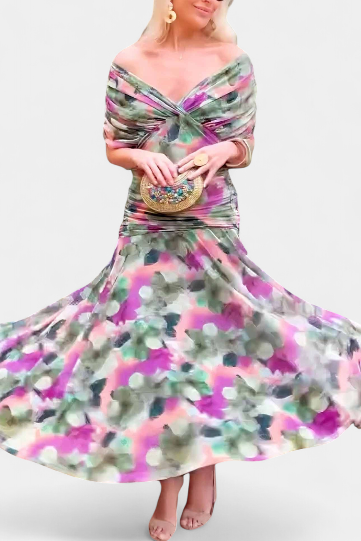 Elegant off-shoulder ruched twist-front midi dress, a must-have for women's special events.