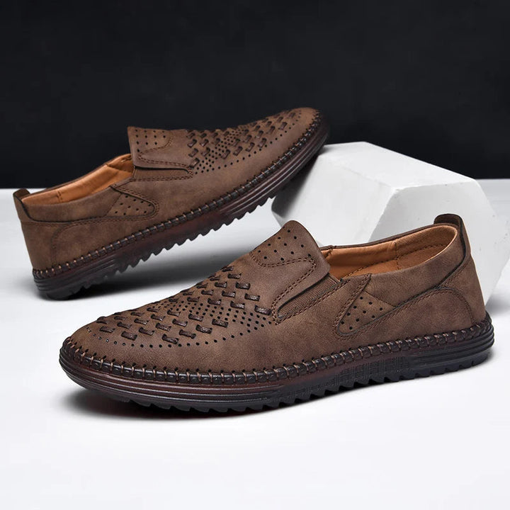 Comfortable men's walking shoes, hand-stitched loafers for versatile everyday casual wear.
