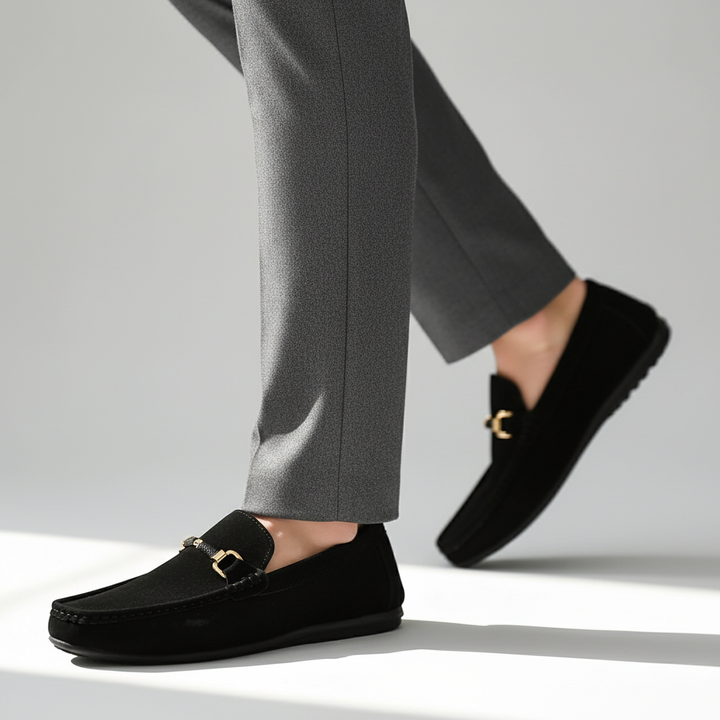 Men's fashion essential: versatile slip-on loafers with polished metal buckle. Great for casual & formal.
