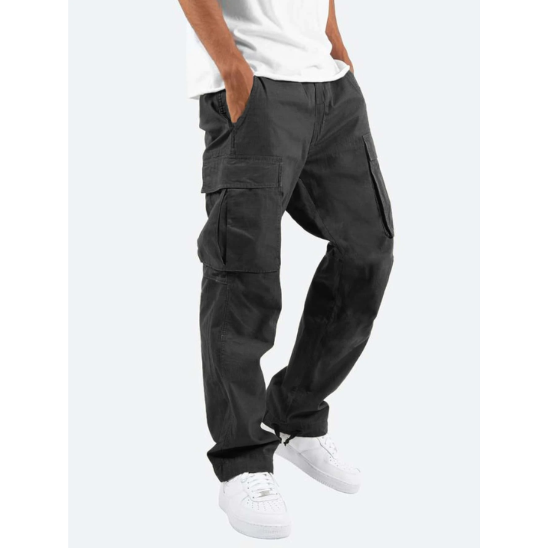 Men's comfortable wide leg cargo pants with multiple pockets, perfect for casual everyday wear.