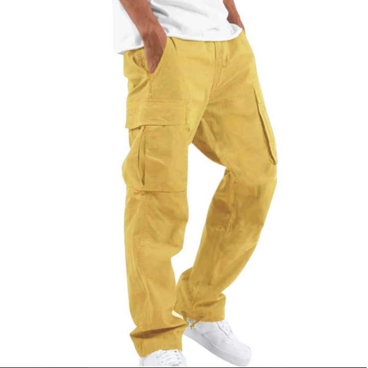 Durable men's wide leg cargo pants with a comfortable, relaxed fit and practical multi-pocket design.