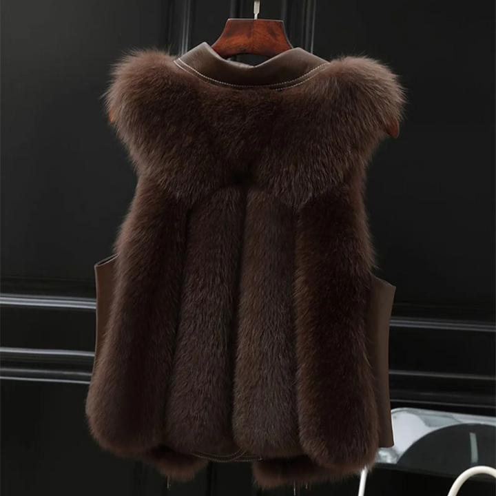 Stylish women's sleeveless jacket for winter fashion. A cozy & chic layering vest, perfect for elegant outfits.