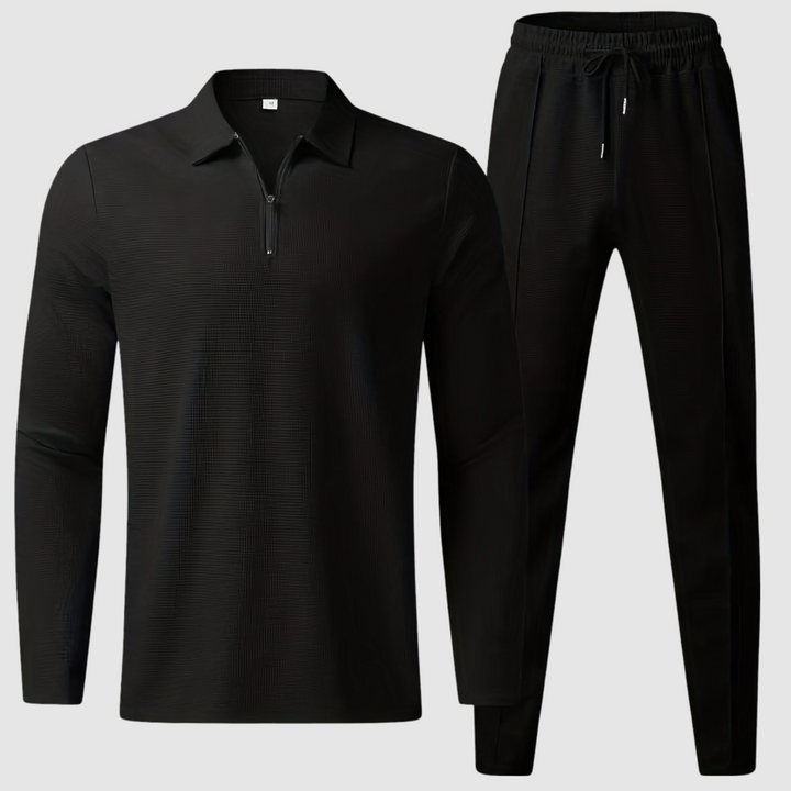 Comfortable men's textured loungewear set with soft fabric. Perfect for relaxing, athleisure, or casual outings.