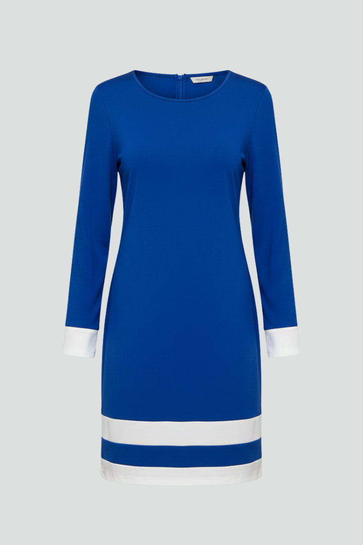 Elegant women's knee-length dress with stylish contrast trim. Perfect for versatile formal or casual wear.