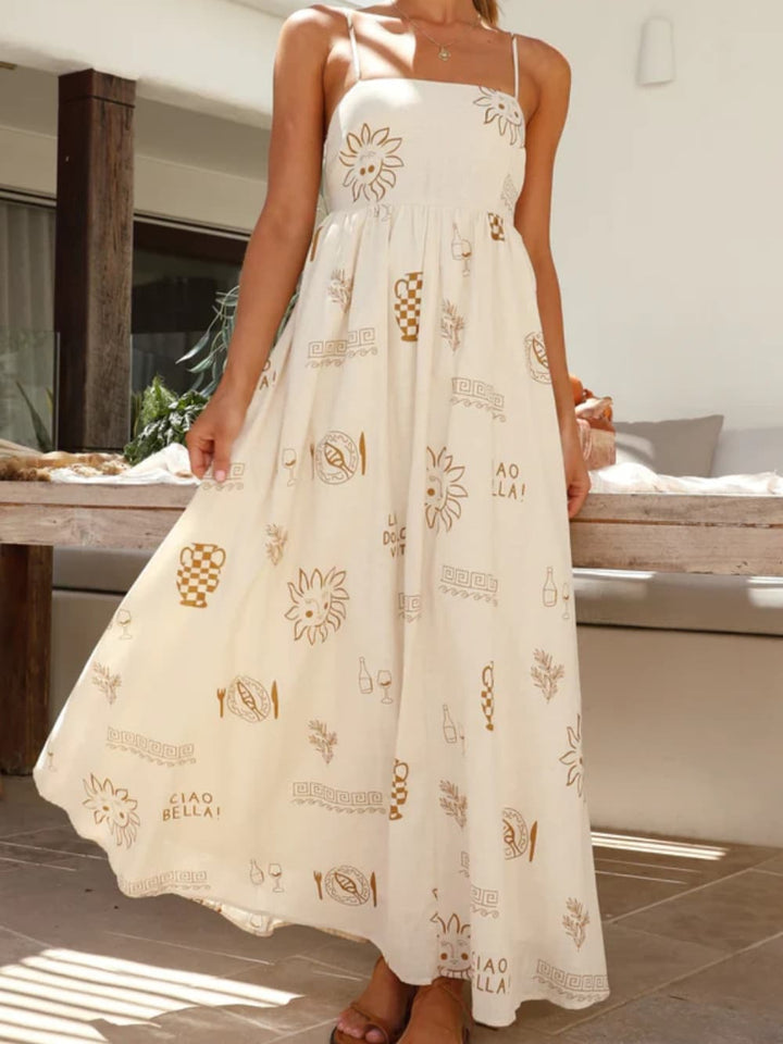Elegant women's open-back maxi sundress in a flowy design, perfect for summer fashion & chic vacation outfits.
