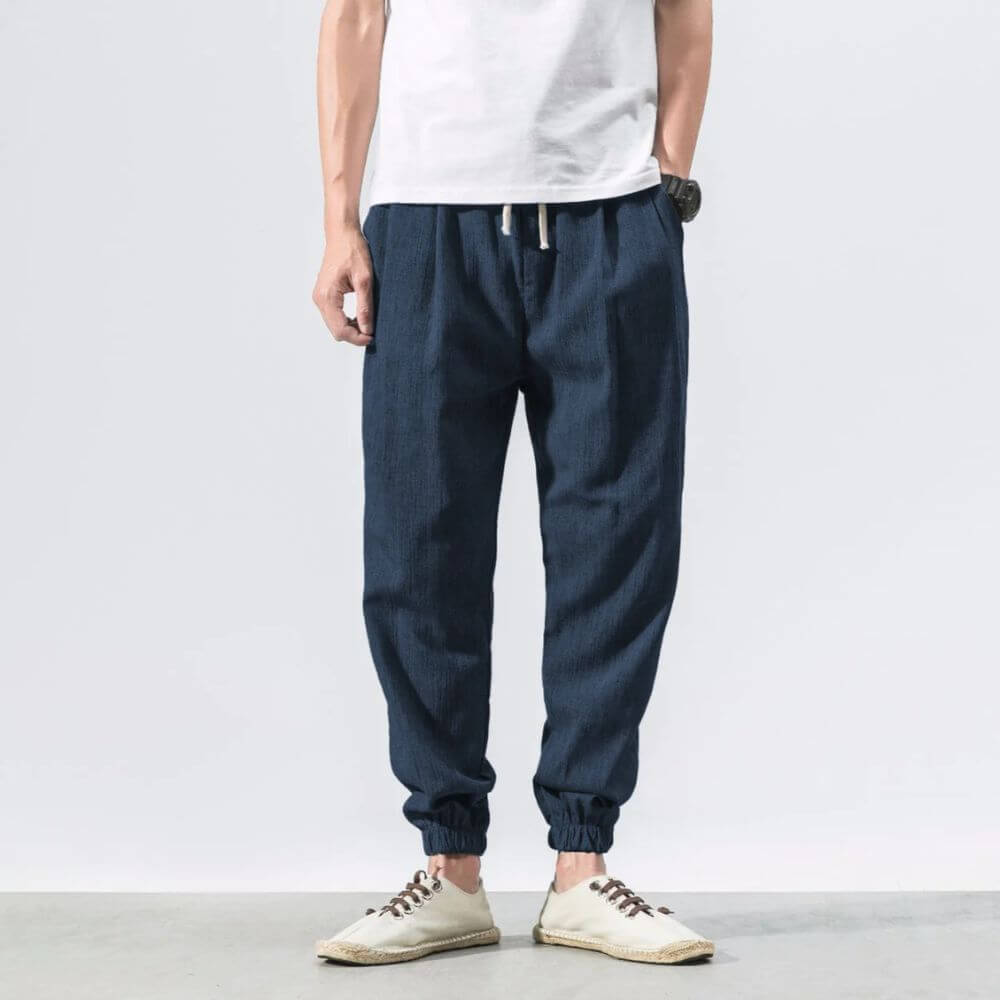 Men's comfortable summer joggers, relaxed fit with functional drawstring.