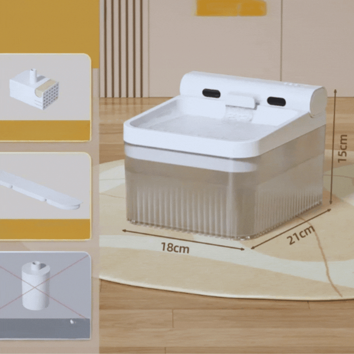 Elephant pet water fountain against a simple background, emphasizing clean design & animal hydration.
