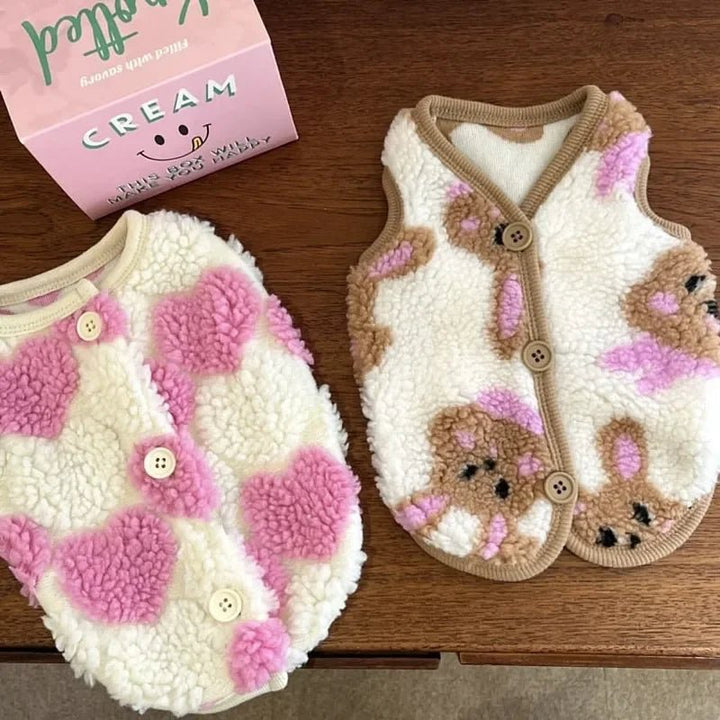 Cozy children's fashion: pink fleece winter coat with charming rabbit details