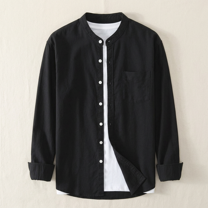 Blue men's versatile long-sleeve button-up shirt, a classic piece for casual or formal occasions.