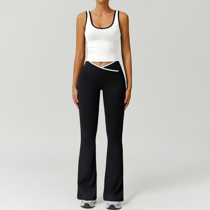 Women's sculpting capri legging & sports bra set for yoga & workout. Comfortable athletic activewear.