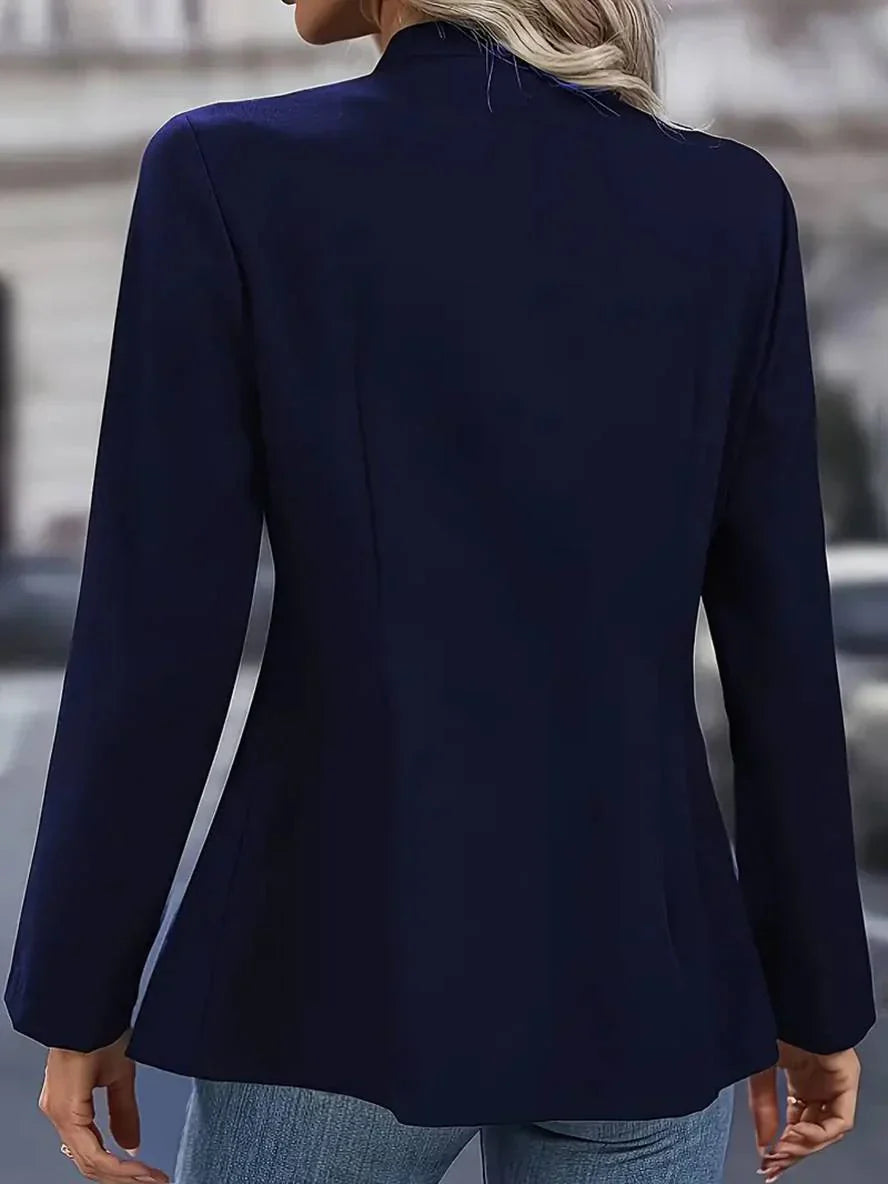 Sophisticated double-breasted military button-down long sleeve blouse for women.