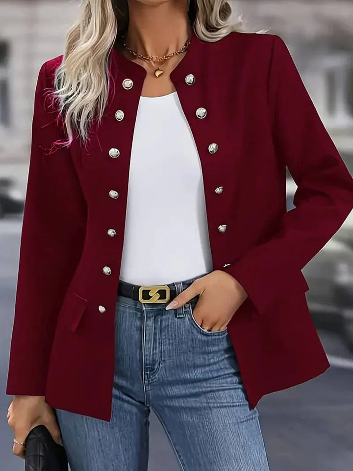 Versatile women's long sleeve military button-down blouse, suitable for casual & work.