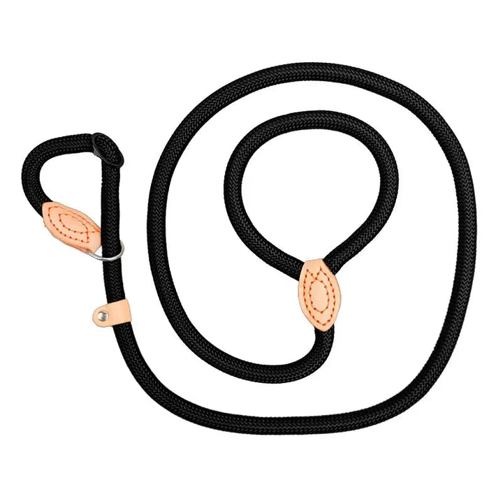 Braided rope slip lead training leash for medium to large dogs in black.