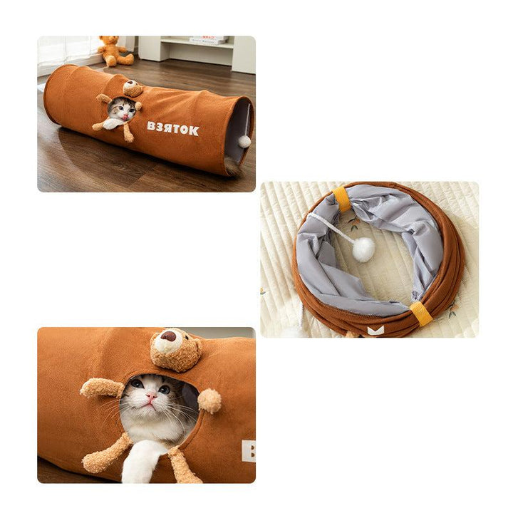 Pet supplies: Foldable brown and gray cat play tunnel for active pet fun