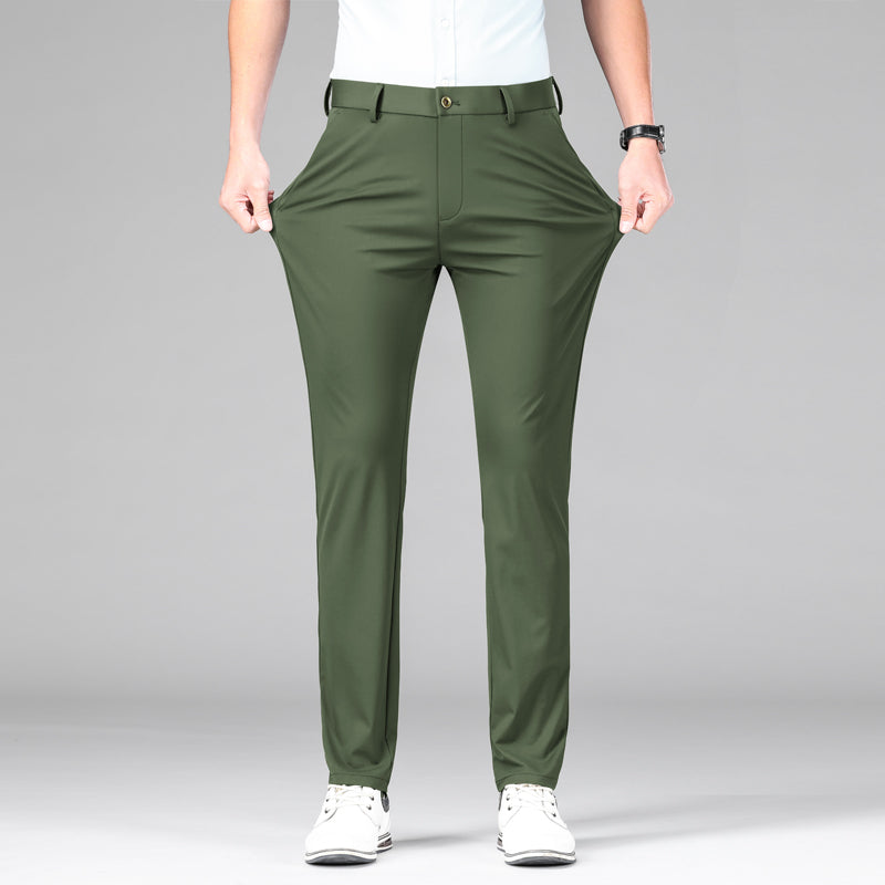 Men's slim fit performance trousers, offering comfort with stretch fabric.