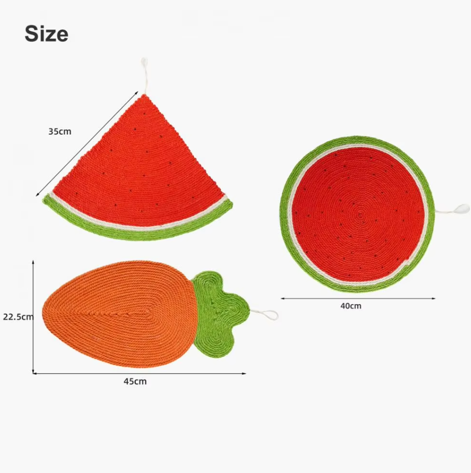 Cat mat scratching pad, fruit design, keeps pet claws healthy & furniture safe
